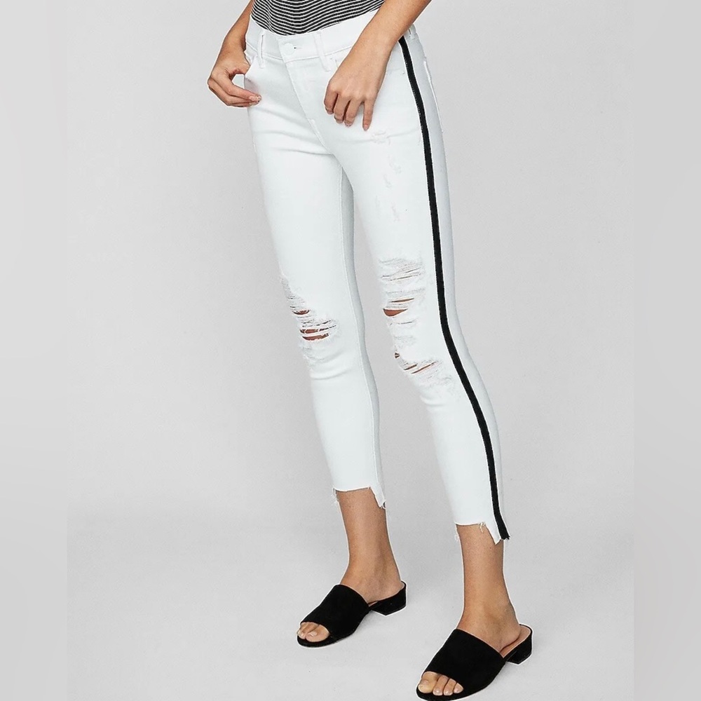 EXPRESS MidRise Side-Stripe Ripped Cropped Jean Leggings size 8